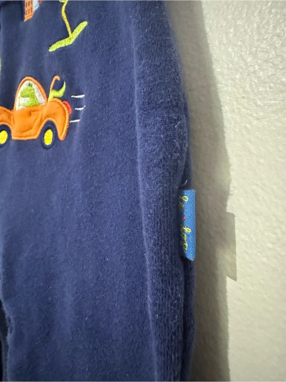 Vintage Le Top Blue and Navy Cars Appliqué Overalls